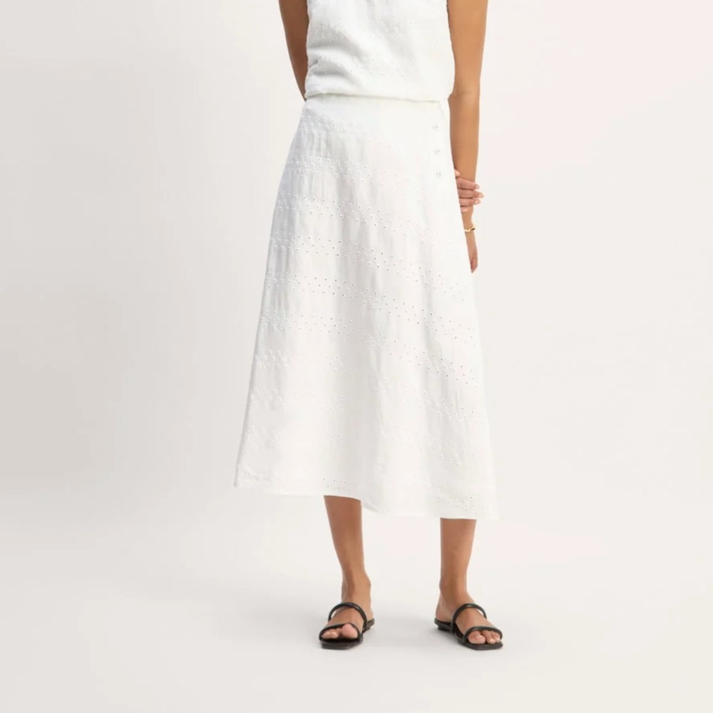Everlane The Linen Eyelet Midi Skirt Size 4 Classy Feminine Cottagecore
